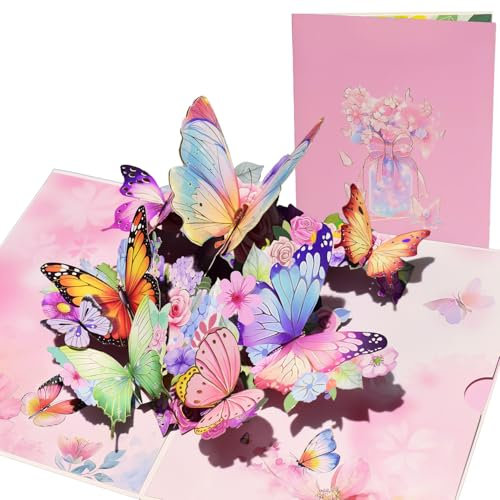 AEYAKA Schmetterlinge 3D Pop-Up Karte Grußkarte mit goldgeprägten Flügeln, inkl. Notizkarte & Umschlag für Geburtstag, Jubiläum & mehr Sie, Frauen, Ehefrau, Mama, Oma, Tochter, Schwester, Freundin