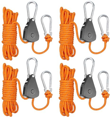 4PCS Reflective Tent Guy Ropes, 6 mm Tent Camping Cord with Pulley, 5M Heavy Duty Guide Buckle Rope with Aluminum Adjuster, Tent Guy Ropes for Awning Outdoor Tent Tarp Hiking Awning Picnics