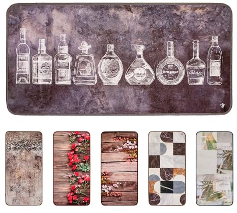 OLIVO.shop CAPRI Küchenläufer im Shabby-Stil, Küchenläufer, rutschfest, waschbar, Läufer im Shabby Chic, 6 Designs in verschiedenen Größen (BOTTLES, 55 x 230 cm)