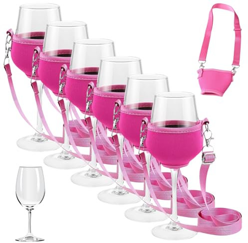 Calenxy 6 Stück Weinglashalter Zum Umhängen, Weinglas Halterung zum Weinhalter, Zum Umhängen für den Hals Wein Tragbarer Weinglas Halter für Picknick Pool Festivals Hochzeit Geburtstag Party, Groß