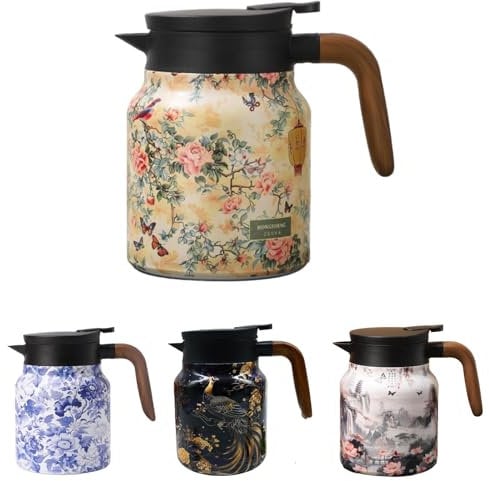 Tetera con diseño floral vintage con infusor, termo de té con colador, termo de acero inoxidable con tapa, para bebidas calientes