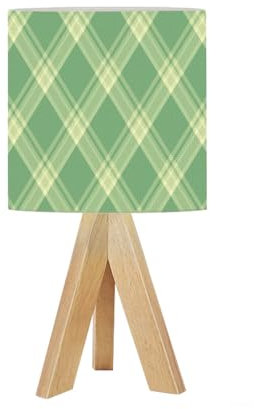 DERUINVAIO Bedside Table Lamp Tripod Desk Lamps for Living Room Bedroom Subtle sage Green Pale Yellow Diagonal Plaid for Wooden Base Lampshade for Kids Room Small Light for Reading Nightstand Shades