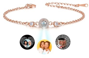 Jovivi Personalisierte Armband Foto Armbänder Zirkon Projektion Armband mit Foto Bild Fotoarmband Partner Paar Armkette Personalisierte Geschenke für Frauen Freundin Geburtstag Valentinstag