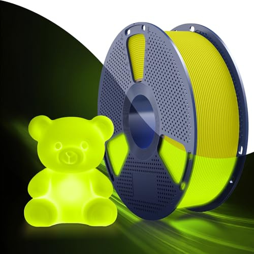 SUNLU PETG Glow in The Dark Filament 1.75 mm Leuchtend Gelb 1KG | Glow 3D Drucker Filament Leuchtend PETG, Hohe Helligkeit und Langzeit 1KG Spule (2,2 lbs), Maßgenauigkeit +/- 0,02mm