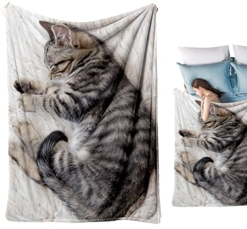 Flanell Decke,Kuschelige Katzenmotiv Flanell Decke - Warme Bett Accessoires Raumdekoration Für Katzenliebhaber Winter