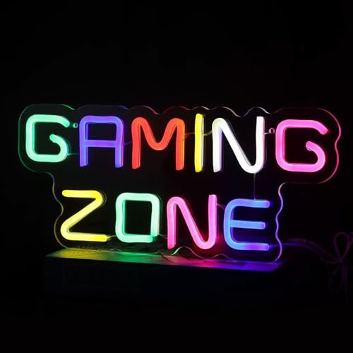 Wxeadu Gaming Zone Neon Light Sign, Colorful LED Gaming Neon Sign for Wall Decor, USB Powered Game Neon Light, LED Letter Neon Light for Game Room, Bedroom, Game Zone, Man Cave Decoration