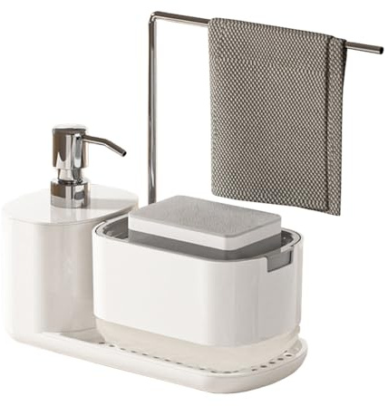Distributeur de savon à main et vaisselle avec porte-éponge, boîte à liquide de type poussoir pour la maison, double plan de travail étanche, ABS, PS adapté pour salle de bain