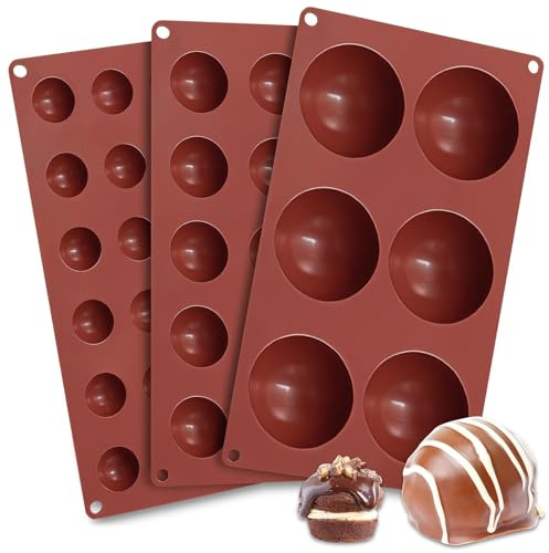 Leyrens Stampo in Silicone al Cioccolato, Set di 3 Stampo in Silicone a Semi-Sfera, 6/15/24 Cavità, Stampi Per Cioccolato Antiaderente, per la Preparazione di Budini, Torte, Gelatina, Gelato