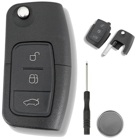 3 Buttons Flip Ford Fiesta Key Fob Case Replacement For Ford Focus Mondeo Bmax Smax Kuga Ecosport Replacement Key Fob Cover HU101 Blade Battery CR2032