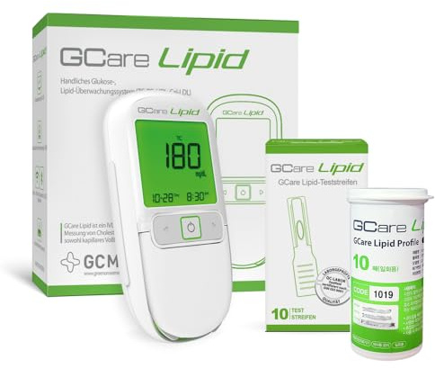 GCare LIPID - Cholesterin Messgerät - Blutfett Messsystem - Gesamtcholesterin Testgerät - mit Teststreifen und Zubehör (Messsystem + 10 Teststreifen)