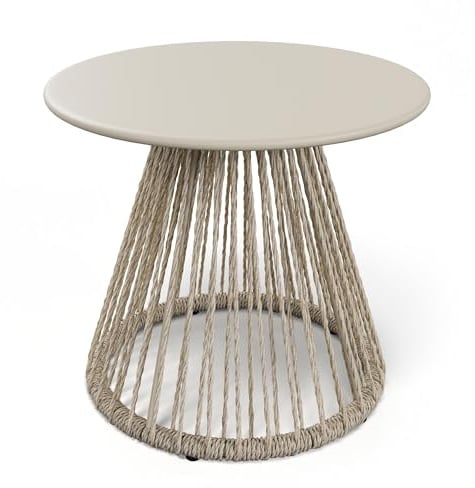 di volio Beistelltisch Caprio - runder Outdoor Tisch aus Rattan für Balkon & Terrasse, wetterfest (Beige)
