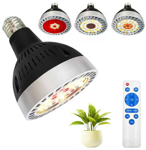 JKOKPMG Grow Light Bulb,19W Full Spectrum Grow Lights for Indoor Plants | E27 Plant Grow Lights Indoor,Dimmable 36 LEDs Grow Light for Germination of Seedlings,Plant Light Bulb with Timer 4/8/12Hrs