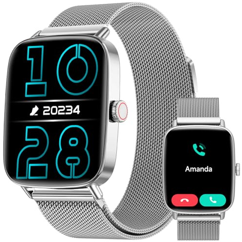 Smartwatch Donna Uomo, 1.85 Orologio Smartwatch con Chiamate e Notifiche WhatsApp, Fitness Tracker con Contapassi Sonno SpO2 Cardiofrequenzimetro, 110 Sportive, IP68 Watch per Android iOS Argento