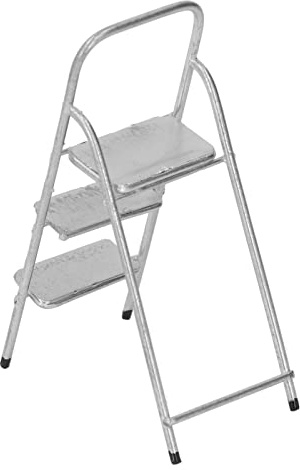 Akozon 1/12 Miniatur-Trittleiter aus Metall mit 3 Stufen, Puppenhaus-Zubehör für DIY-Dekor, Textur und Rostfreies Design für Arbeitszimmer, Küche, Badezimmer, Bibliothek (Silver)