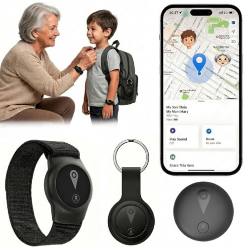 Tracker GPS Enfants, GPS Enfant sans Frais Mensuels, Dispositif de Suivi GPS en Temps Réel Compatible avec iOS & Android, Bracelet Portable et Porte-clés Design, Long Standby & imperméable, Noir