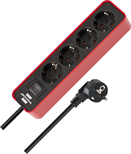 Brennenstuhl Ecolor regleta enchufes con 4 Tomas Corriente (Cable de 1,5 m, con Interruptor) Color Rojo/Negro