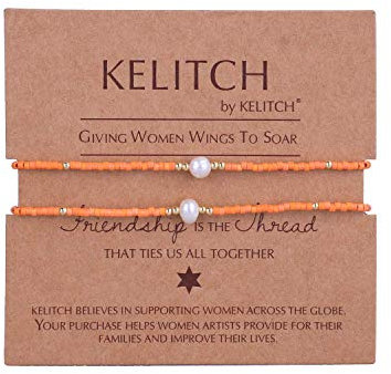 KELITCH 2 Stück Perle Freundschaft Armbänder Miyuki Perlen Gewebt Liebhaber Strang Armbänder Armreifen Geschenke (Orange 01G)
