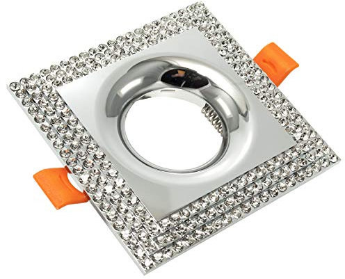 Planetitaly Portafoco empotrable cuadrado plateado con cristales brillantes orificio 65 mm