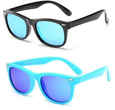 FOURCHEN Occhiali da sole polarizzati per bambini TPEE flessibile in gomma per le ragazze da 3 a 10 anni (blue lens black+blue lens blue)