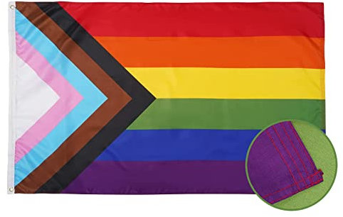 Homissor Progress Pride Regenbogen-Flagge, 90 x 150 cm, LGBT Community Gay Pride Lesben Transgender, Bisexuell Flaggen, Banner, UV-beständig, für drinnen und draußen