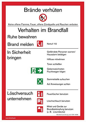 Aufkleber Brandschutzordnung BSO Verhalten im Brandfall DIN 14096 Aushang ISO 7010 made by MBS-SIGNS in Germany