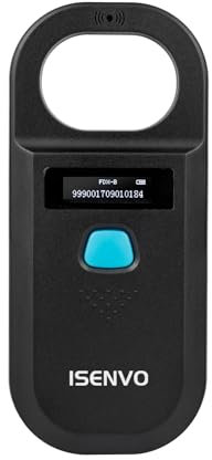 ISENVO Haustier ID Lesegerät, Haustier ID Pet Scanner, Wiederaufladbarer, RFID Mikrochip-Leser 134,2 kHz 125 kHz, Liest Haustierchips in FDX-B (ISO11784/11785) und EMID-Mikrochips, 15 Ziffern