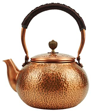 Funmaker Teekanne, handgefertigt, massives Kupfer, Teekessel für Herd, dicke gehämmerte Kupfer-Teekanne, Wasserkocher, Herd, Teekanne für Gasherd, Oberkessel aus reinem Kupfer (Typ 2–1200 ml)