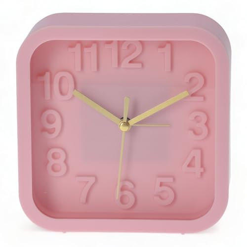 MIJOMA Analoger Quarz-Wecker Tischuhr im Retro-Design, 13 x 13 cm (rosa)