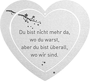 Dolorino Grabschmuck Edelstahl Herz mit Spruch | Du bist Nicht mehr da wo Du warst, Aber Du bist überall wo wir sind | eine wetterfeste Erinnerung (Grabherz)