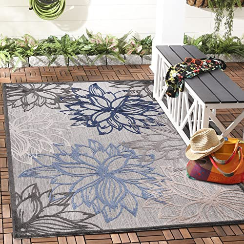 Impression Outdoor Teppich Wetterfest - Balkon Teppich Wasserabweisend - Terrasse, Garten, Wohnzimmer, Bad oder Küche - Grau-Blau, 80 x 150 cm