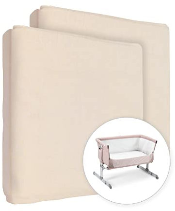 2X Jersey 100% Baumwolle Spannbetttuch für 90x55cm Baby Nachttisch Kinderbett Matratze (Cremefarben)