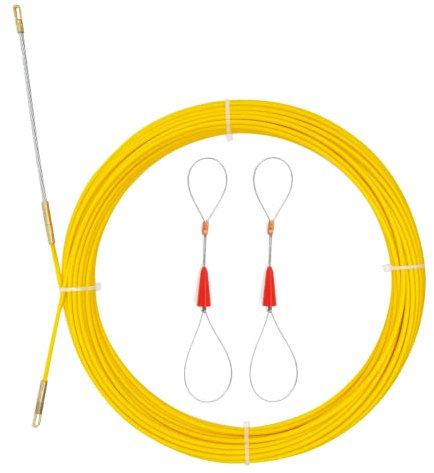 IRSCorp 50FT 3mm Fiberglass Fish Tape Cable Puller Cable Rods Kit Electrical Cable Puller Through Wall Wire Guide Device Threader Fish Cable Fastener Yellow