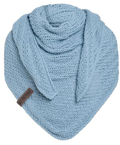 KNIT FACTORY - Dreiecksschal Sally - Damen Strickschal mit Wolle - Grob gestrickten Schal - Hochwertige Qualität - XXL Schal - 220x85 cm - Celeste