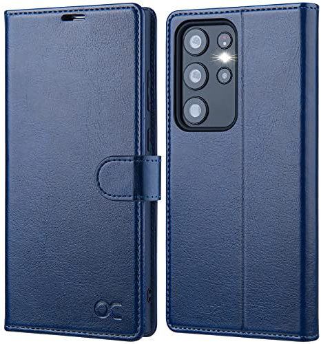 OCASE Hülle Samsung Galaxy S23 Ultra Handyhülle [Premium PU Leder] [Kartenfach] [Standfunktion] Cover RFID Schutzhülle Etui Kompatibel für Galaxy S23 Ultra Klapphülle Blau 6,8 Zoll