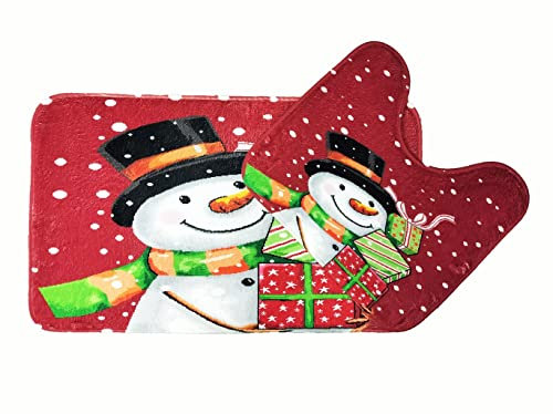 LIZZIE JACOBS Badematte und WC-Vorleger-Set, weihnachtliches Muster, Memory-Schaum, rutschfest, extra saugfähig, superweich, normale Größe, 2-teiliges Set (Schneemann-Geschenke)