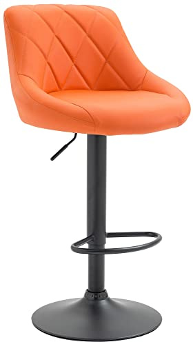 CLP Barhocker Lazio Mit Kunstlederbezug I Drehbarer Thekenhocker Mit Fußstütze I Höhenverstellbarer Barstuhl Mit Trompetenfuß | Farbe orange Gestell Farbe schwarz