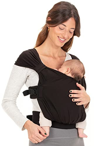 Boba Bliss Babytrage Neugeborene ab Geburt bis 15 kg - 2-in-1 Baby Carrier & Baby Tragetuch Ohne Binden & Knoten, Hüftfreundliche Babytrage ab Geburt, Weiche & elastische Baby Trage (Schwarz)