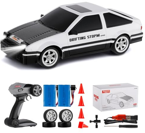 Goolsky RC Drift Car 2.4GHz 1:16 Scale 4WD High Speed Remote Control Cars Vehicle with LED Lights Two Batteries and Drifting Tires Racing Sport Toy Cars for Adults Boys Girls Kids, White-2 Battery