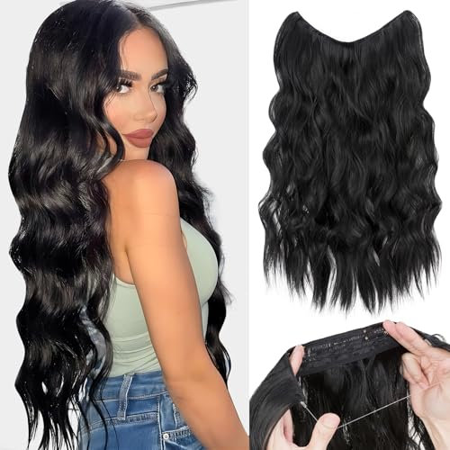TESS Flip in Extensions 60 cm, Schwarz Secrets Haare Extensions Gewellt 150g mit 4 Clips Extensions mit Band Synthetik Hair haarverlängerung mit Gummiband