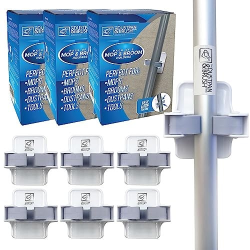 Wall Mop Broom Holder (6 Holders) Mop and Broom Holder Wall Mounted Brush Holder Self Adhesive for Easy Storage of Mops, Broom, Dustpans and Tools - Mop Holder Wall Mounted Broom Gripper