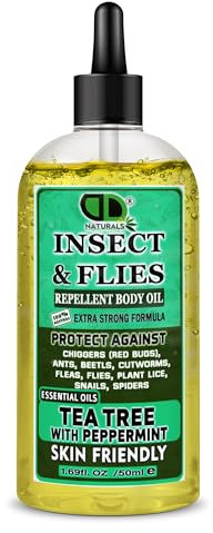 Insect Repellent with Tea Tree & Peppermint Essential Oil Repellent Against Chiggers (Red Bugs), Ants, Beetls, Cutworms, Fleas, Flies, Plant Lice, Snails and Spiders for Body Oil (50ml Clear Dropper)