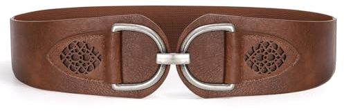 SANSTHS Vintage Women Stretchy Wide Belt Chunky Buckle Elastic Wide Waist Belts for Dresses Coats, Coffee M