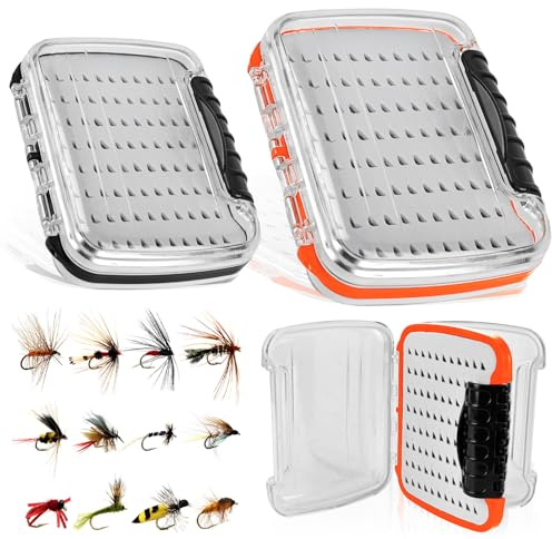 HOMURY Lot de 2 Boîtes de Pêche à la Mouche, Double Face, Boîte à Cuillères, Couvercle à Mouches, Accessoires pour Pêche à la Mouche, Spinners
