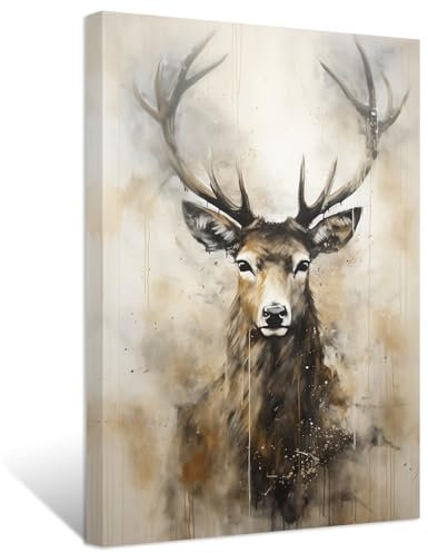 ZXHYWYM Hirsch Leinwandbilder Elchkopf Gemälde abstrakte Vintage Tierbilddrucke Jagdkunstwerk Heimdekoration Gerahmt (Bild-1, (30.00 x 45.00 cms))