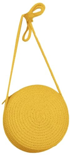 LERONO Bolsas para mujer, bolso de hombro tejido a mano de color sólido, bolso cruzado para mujeres y niñas, bolsa de playa redonda de moda, bolsa de teléfono celular, bolsa tejida de paja, dorado