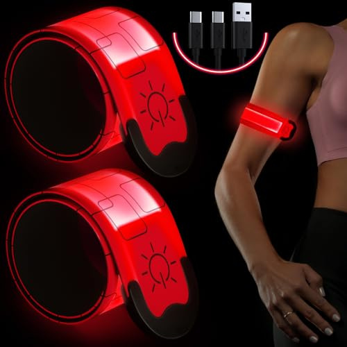 ocuvaep Led Armband Aufladbar, 2 Stück LED Leucht Armbänder, Leuchtband Joggen Licht, USB Wiederaufladbar Leuchtarmband, Reflective Leuchtbänder für Laufen Hundewandern Radfahren