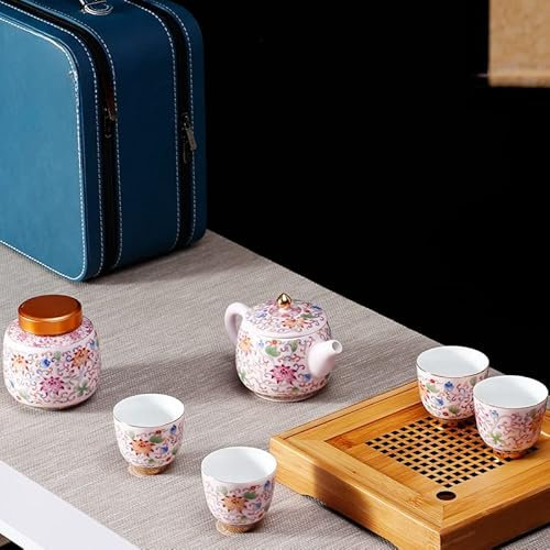 kaixiaochai Travel Tea Set Vintage Tea Cups Tea Set with Tray Royal Albert Tea Cup Sets Tea Sets for Adults with teapot Tea Pot Sets (Travel Tea Set Pink)