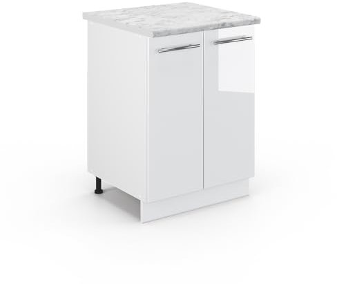 Vicco Mobiletto base cucina Fame-Line, Bianco lucido/Bianco, 60 cm, PL Marmo