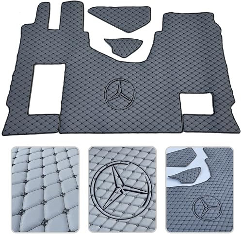 E-LUPIN Autoteppiche für Mercedes Actros MP4, MP5, Beifahrersitz ungefedert (gefaltet) Stickerei, Grau-Schwarz