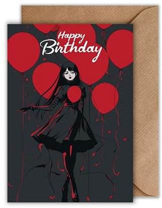 WBdesignz Anime Geburtstag Karte mit Umschlag - Stilvolle Geburtstagskarte “Happy Birthday” Elegante Glückwunschkarte Geschenkkarte zum Geburtstag Happy Birthday Karte (DIN A6)